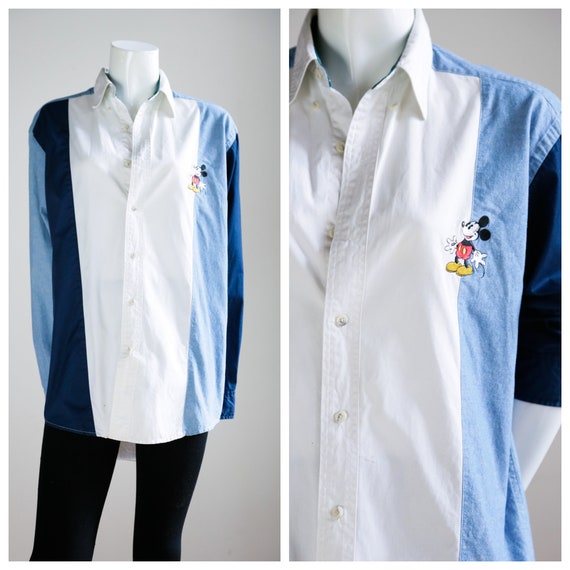 Mickey Mouse Light Denim Colour Block Button Down