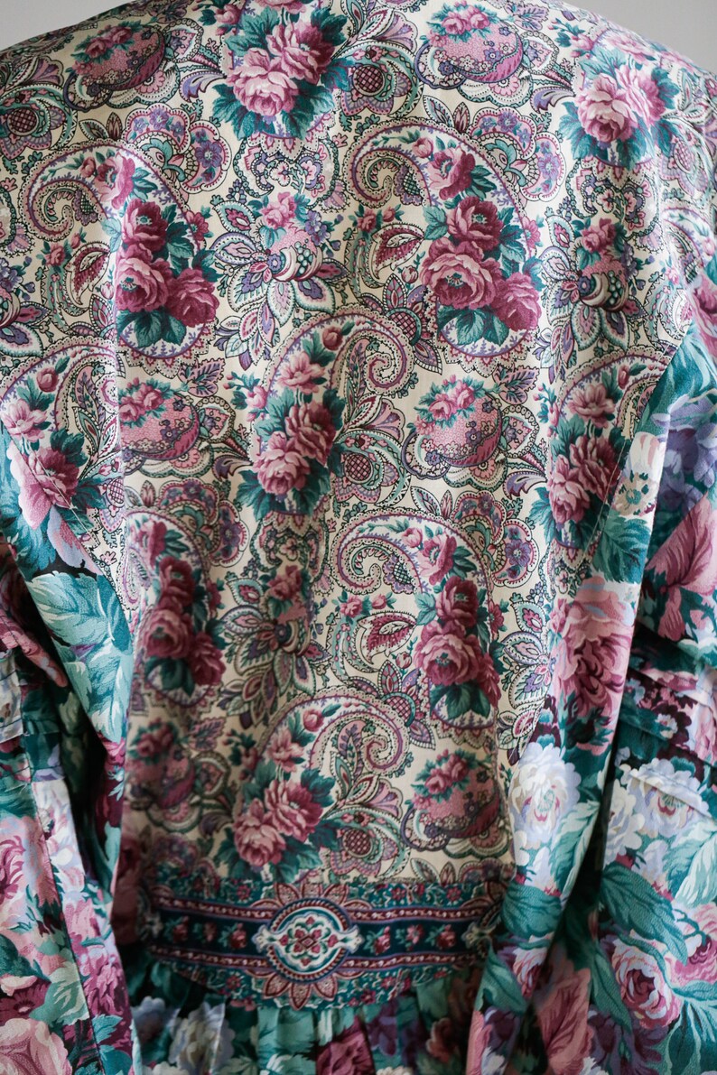 80s Colours Floral Garden Print Oversized Handmade Tunic Top English Floral Garden Teal Purple Pink Rose and Paisley Print Tunic