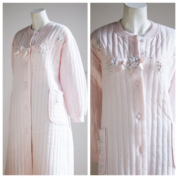 Baby Pink Quilted Button Down House Coat | Pastel