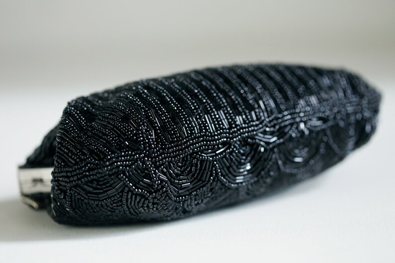 Classic Timeless Vintage Beaded Small Clutch Purse Art Deco Print Unique Black Beaded Clutch Purse Vintage Beaded OOAK Evening Clotch