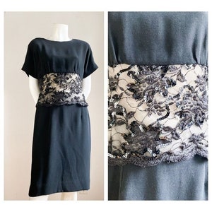 Vintage Nipon Boutique Schwarzer Klassiker Spitze Detail Klassisches Schwarzes Kleid 8