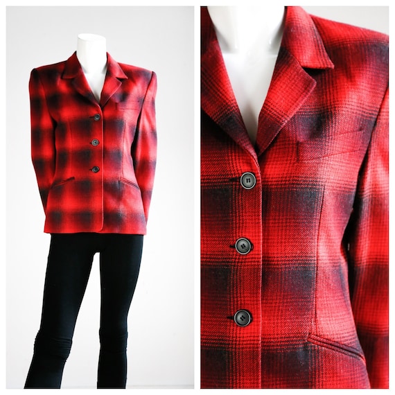 Buffalo Plaid Fitted Wool Classic Blazer | 1990s A
