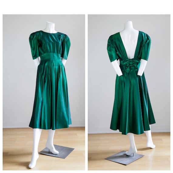 5Green Iridescent Taffeta Dress |Midi Circle Skirt