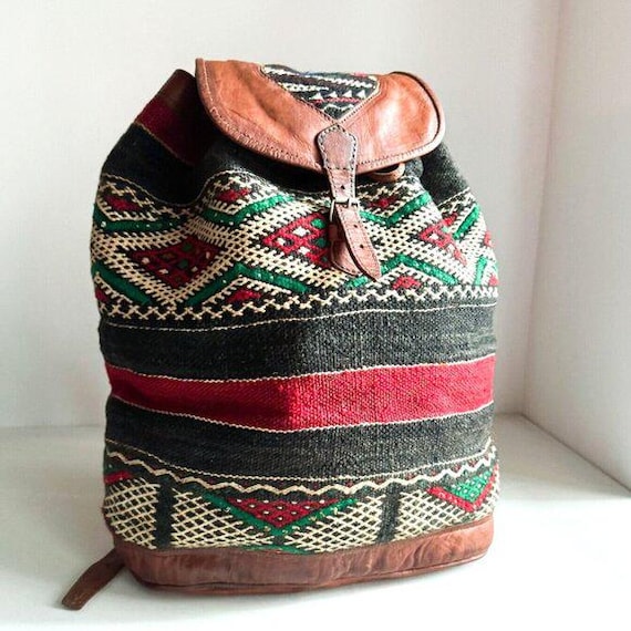 Vintage Handmade Ethnic Kilim Leather Large Backpack - Etsy UK display picture 2