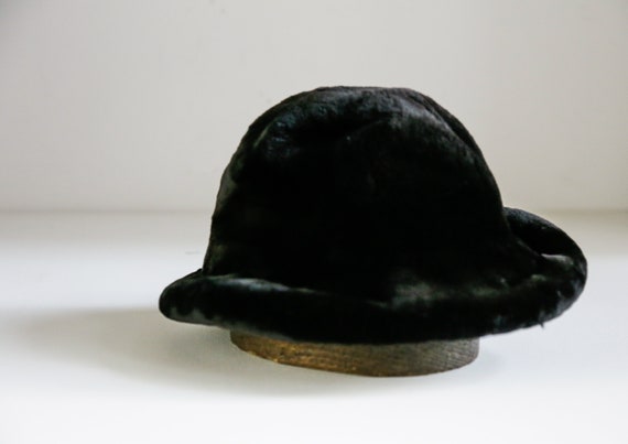 60s Black Sheared Beaver Ladies Fur Fedora Hat | S