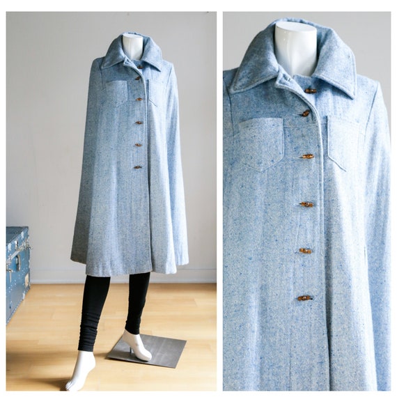 Blue Tweed Wool Cape | Vintage Wool Cape | Baby Bl
