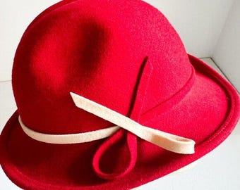 Georgi Vintage Wool Felt Hat Women\'s Red Upturned Brim Purple‎ Trim USA NEW Georgi Vintage Wool Felt Hat Women main image 2