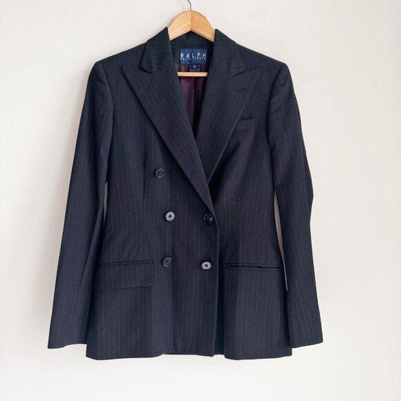 Vintage Ralph Ralph Lauren Double Breasted Pin Striped Navy Blue