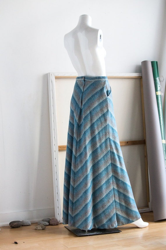 Blue Grey Chevron Print High Waist Maxi Skirt | Wo
