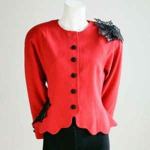 Zaiko Muraoka Vintage Red Wool Dior&#39;s New Look Style  Scalloped Edge Detail Fitted Blazer
