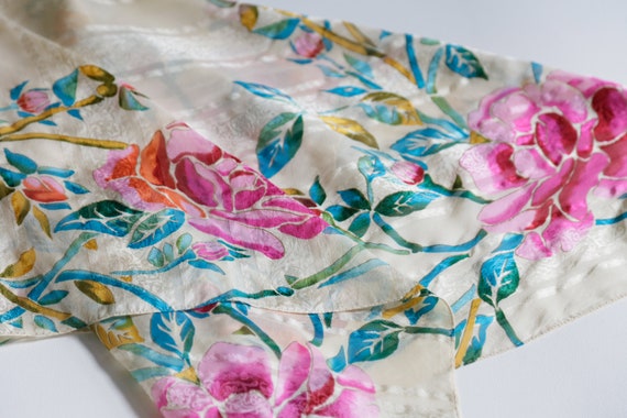 Vintage Anne Klein Silk Floral Scarf | Colourful … - image 7