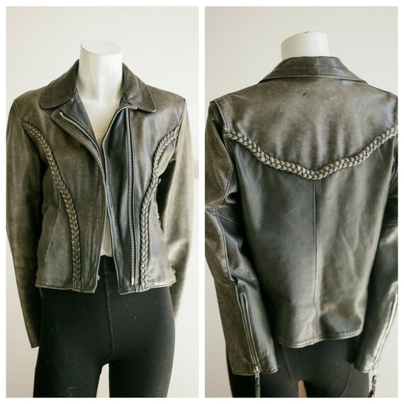 Vintage Ombré Beige Grey Braided Detail Motorcycle
