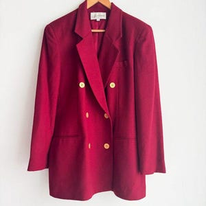 Vintage Evan Picone Wine Burgundy Wool Gold Button Blazer 12