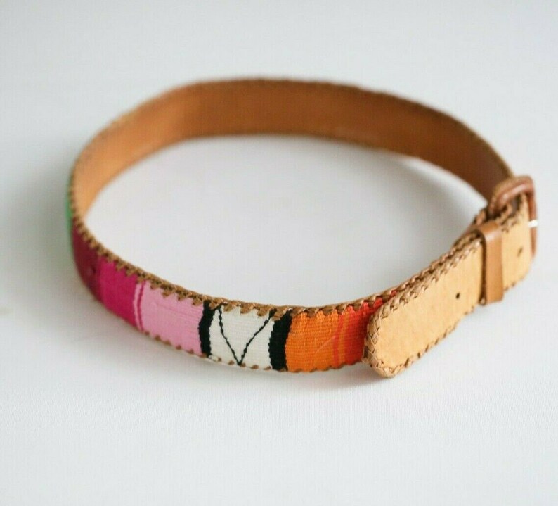 Vintage Handmade Leather Embroidered Colourful Boho Festival Belt image 5