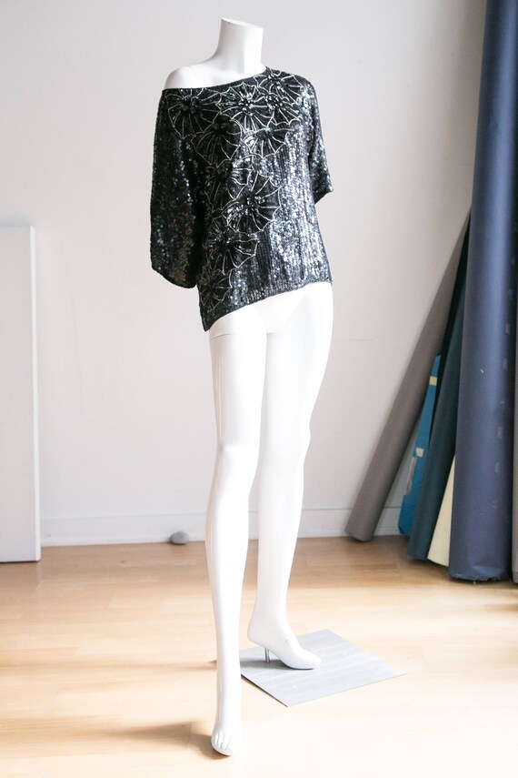 Black Sequin Beaded Party Top | Beaded Flapper Top