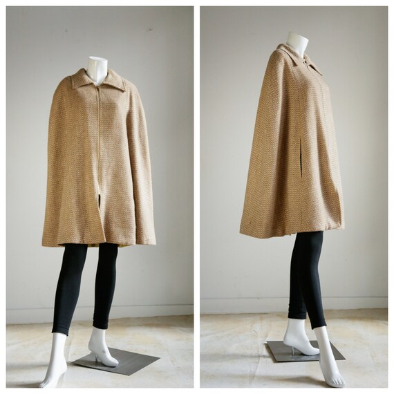 Vintage Wool Textured CAme Zip up Cape | Classic