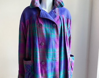 Vintage Hilary Radley Lavender Pink Plaid Patch Pocket Boxy Fit Wool Coat 8