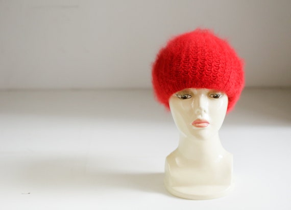 Bright Red Wool Angora Winter Beret | Holiday Fest