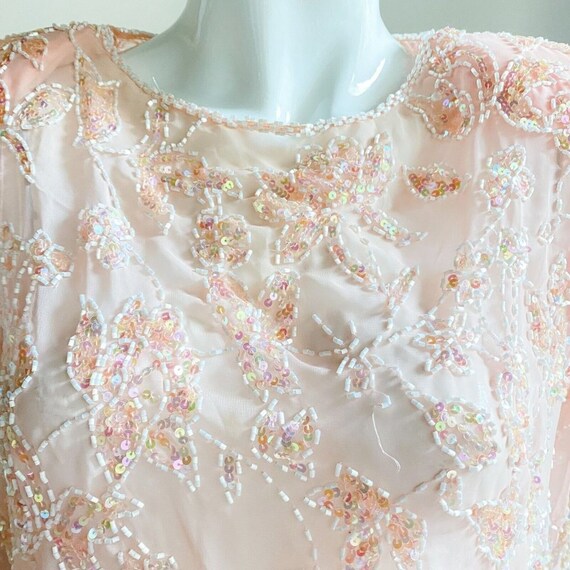 Vintage SILK Peach Pink Beaded Embroidered Croppe… - image 6