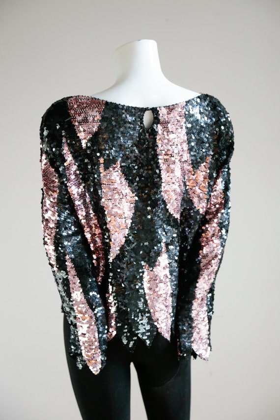 Black Pink Sequin Top |  Long Sleeves Sequin Top … - image 6