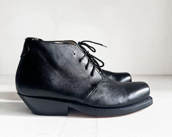 Stivaletti vintage Y2k in pelle nera Buffalo fatti a mano, taglia 37