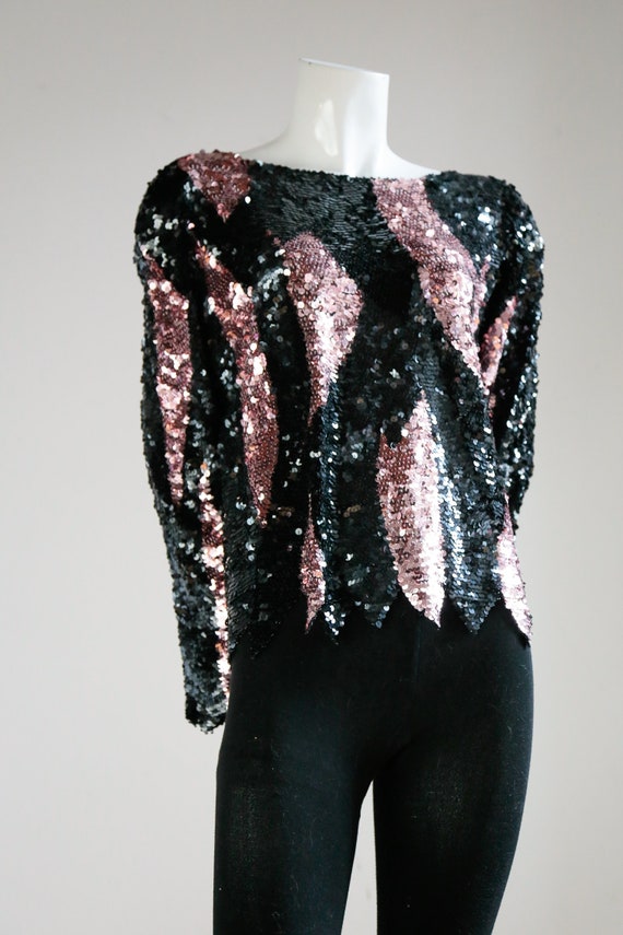 Black Pink Sequin Top |  Long Sleeves Sequin Top … - image 3