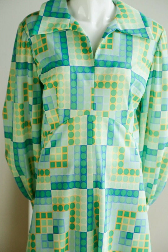 Vintage Colourful Geometric Print Long Puff Sleev… - image 5