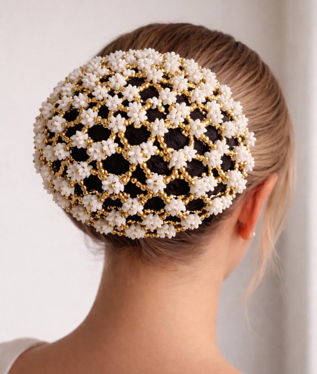 Vintage Beaded Floral Hairbun Cover Hair Accessory Bridal headpiece, hair accessory with flowers - Double  main image 2
