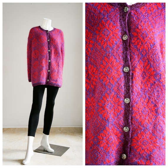 Vintage Mohair Fair Isle Cardigan | Purple Pink