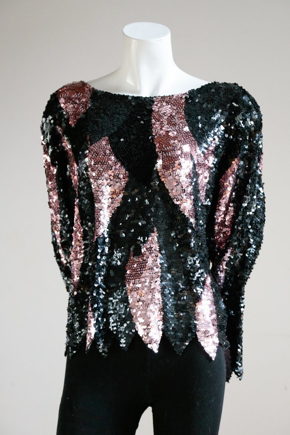 Black Pink Sequin Top |  Long Sleeves Sequin Top … - image 5