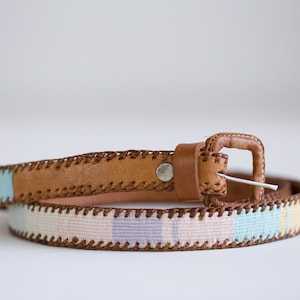 Handmade Skinny Pastel Colours Boho Colourful Leather Belt  | Handmade Belt | Vintage Leather Belt | Ethnic Leather Belt | Western Belt