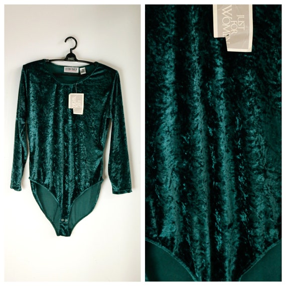 Green Crushed Velvet Bodysuit | Long Sleeve Velvet