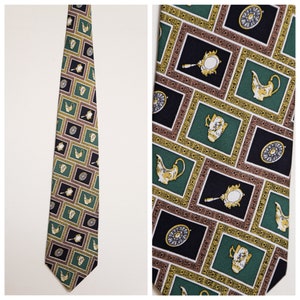Vintage  OOAK Pierre Balmain Paris All Over Fine China Print Silk Handmade Men&#39;s Necktie