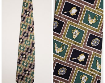 vintage OOAK Pierre Balmain Paris All Over Fine China Print Silk Handmade Men’s Necktie