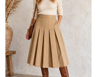 Vintage Talbots 100% Wool Pleated Midi Skirt 14P