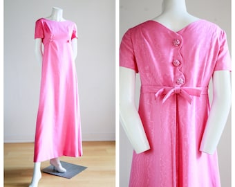 Pink Empire Waist A line Maxi Dress w Beaded buttons and Bow Detail | Meghan Markle Style Dress | Baby Shower Maxi Dress |Pink Wedding Dress
