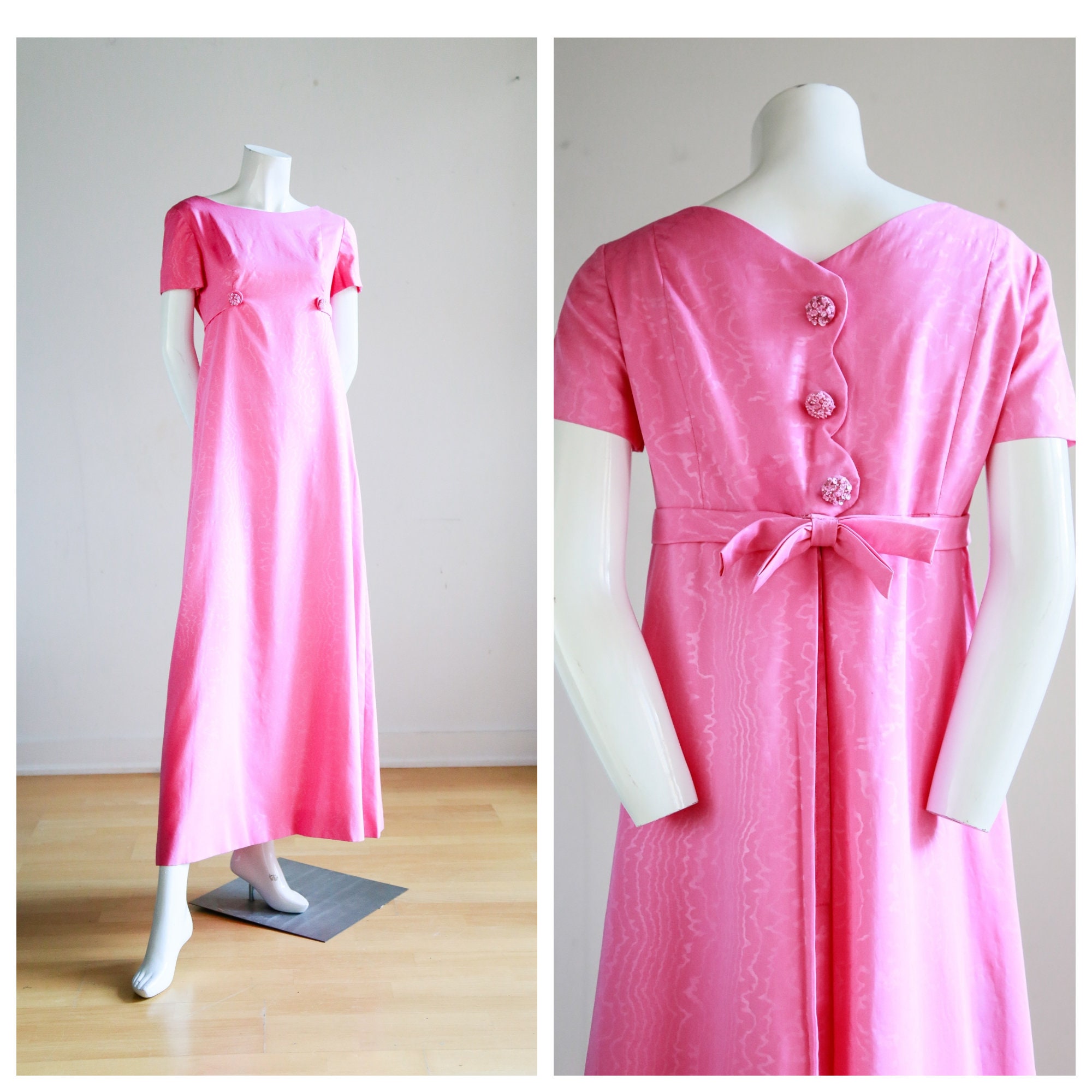 Pink Empire Waist A Line Maxi Dress W Beaded Buttons and Bow Detail |  Meghan Markle Style Dress | Baby Shower Maxi Dress |pink Wedding Dress -  Etsy
