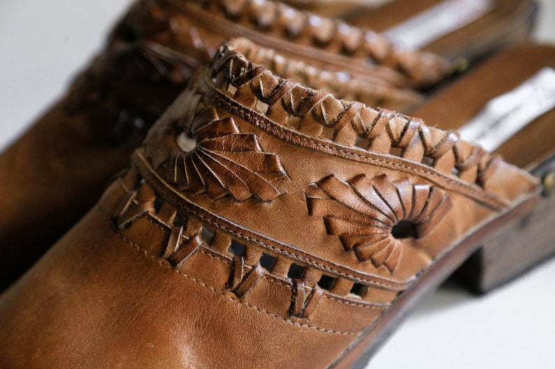 Vintage Leather Clogs Boho Clogs Vintage Guess Woven Leather Clogs 90s Guess by Marciano Leather Slip on Clogs with Hand Woven Detail