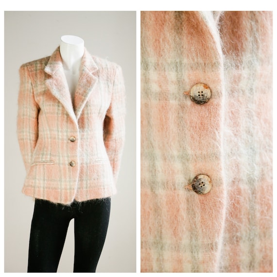 Pink Plaid Mohair Fitted Blazer | Vintage Mohair B