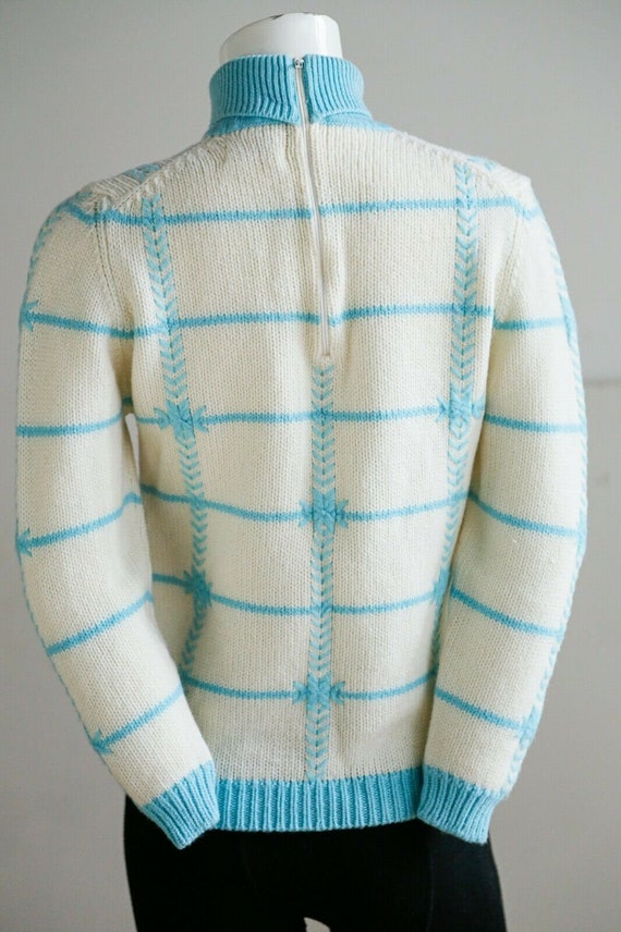 Vintage 70s Wool OOAK Unique Wool Plaid Cream Blu… - image 6