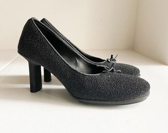 Vintage Y2k Barneys New York Co-op Beaded Black Square Toe Heels 9 Wide