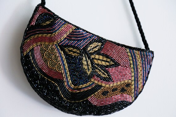 Small Beaded Floral Round Multicolour Crossbody Pu