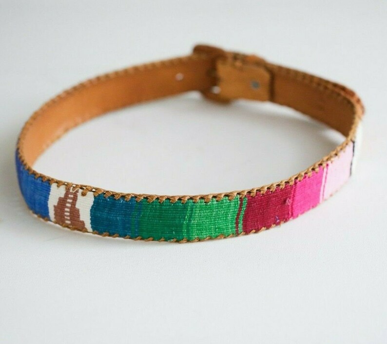 Vintage Handmade Leather Embroidered Colourful Boho Festival Belt image 4