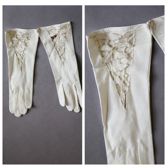 Deer Skin White Embroidered Wedding Gloves | Kidsk