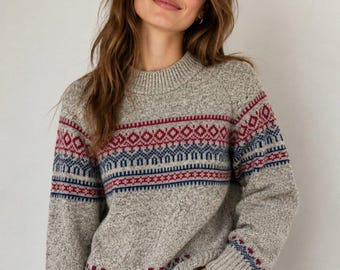 Vintage Winona Minnesota Fairisle em mistura de lã unissex M