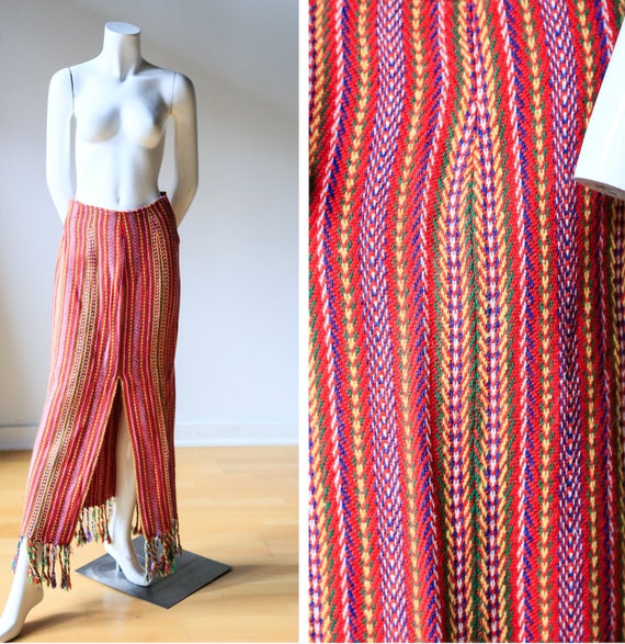 Long Multicolour Slim Fit Maxi Skirt with Fringe |