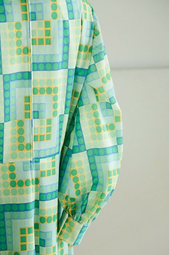 Vintage Colourful Geometric Print Long Puff Sleev… - image 7