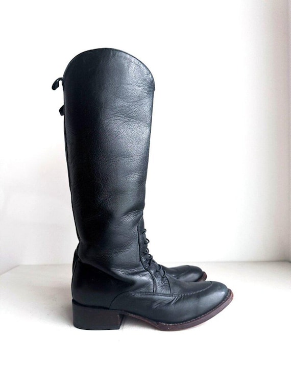 Vintage Tony Mora Handmade Black Leather Riding Boots 38