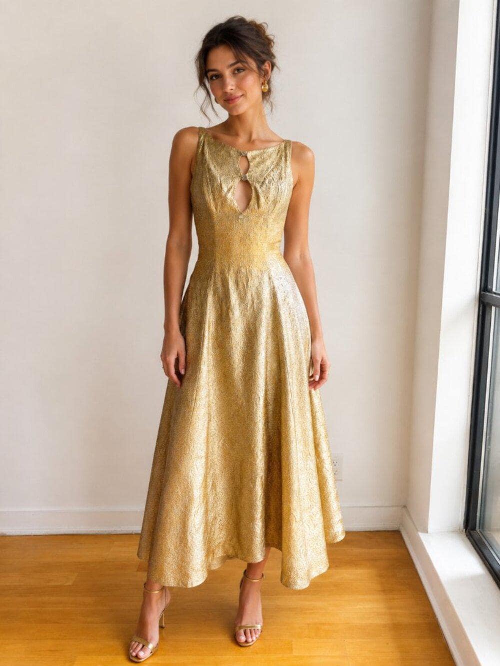gold lame party dress Women's Metallic net midi tank dress – MyGirlfriend'sClosetBoutique main image 1
