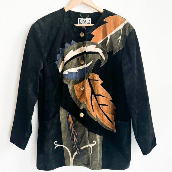 80s Vintage Leather Jacket Brown Patchwork Suede Coat L - Etsy